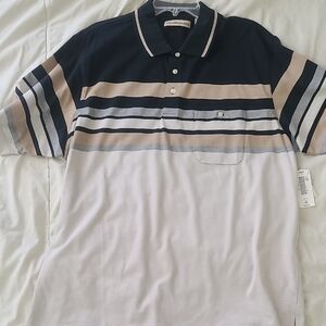 Club Room Striped Polo Shirt - Navy, Beige, and White